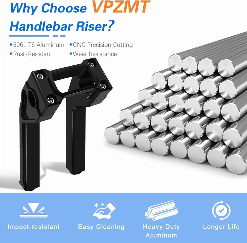 VPZMT 8‘’ Tall Handlebar Risers with 1.0" Clamping Cover Area for Harley M8 Softail Sport Glide Street Bob Lowrider ST FXST 2018-2025 Models, 1.0" Pullback - Image 5